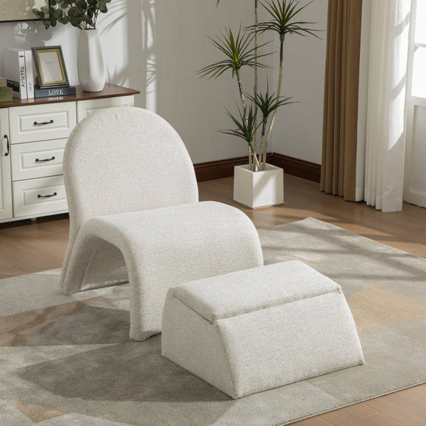 English Elm 24.8 Inch Chenille Armless Accent Chair with Matching Storage Ottoman for Any Room Beige W3098P451468