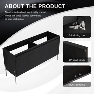 English Elm 60" Modern Freestanding Bathroom Vanity Cabinet with Soft-Close Doors, Ample Storage, KD Package Excluding Sink W1972P243180