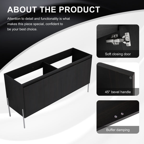 English Elm 60" Modern Freestanding Bathroom Vanity Cabinet with Soft-Close Doors, Ample Storage, KD Package Excluding Sink W1972P243180