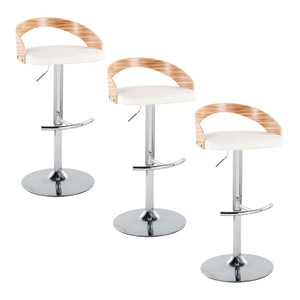 English Elm Adjustable Swivel Barstools Set of 3 Chrome Base Natural Wood Green Fabric Seat Chrome,White B202S02034