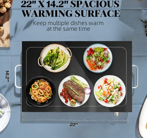 English Elm Electric Stainless Steel Warming Tray with Tempered Glass Top for Buffet Entertaining T3971P430553