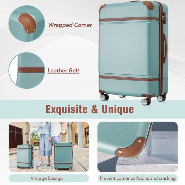 English Elm Hardshell 3 Piece Luggage Set Abs Spinner Suitcase with Tsa Lock Carry on Travel Green N732P171583M