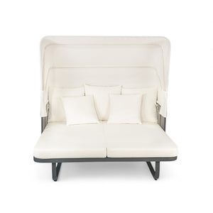 English Elm 57" Outdoor Patio Daybed with Retractable Sunshade Canopy, Rattan Accents, Water-Repellent Fabric, Durable Iron Frame Beige N719Z000150A