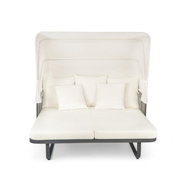 English Elm 57" Outdoor Patio Daybed with Retractable Sunshade Canopy, Rattan Accents, Water-Repellent Fabric, Durable Iron Frame Beige N719Z000150A