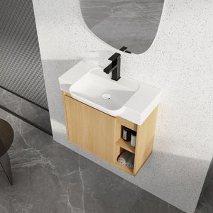 English Elm 24'' Floating Wall Mounted Bathroom Vanity with Ceramic Sink and Soft Close Cabinet Light Oak W999P426633