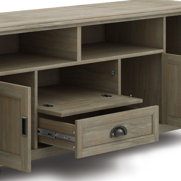 English Elm Burlington Solid Wood Tall TV Media Stand with Storage Drawers, Adjustable Shelves & Cord Management Light Brown B136P158513