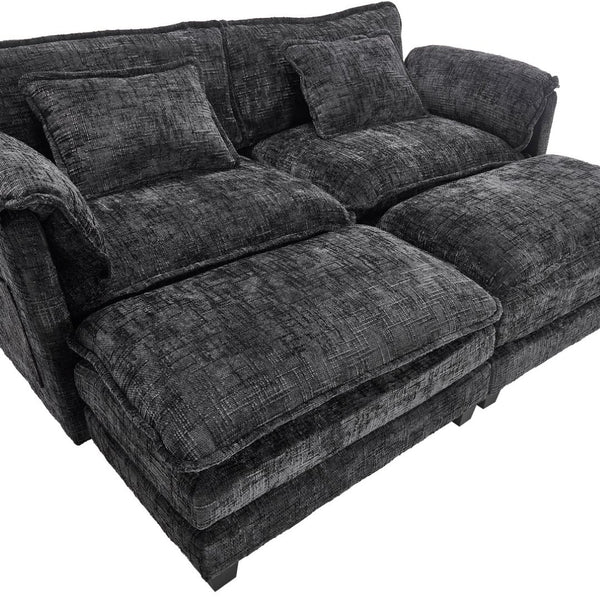 English Elm United Cozy Chenille Sofa For Two With Detachable Armrests, Foot Stools, And Handy Side Pockets W1568S00143-GIGA