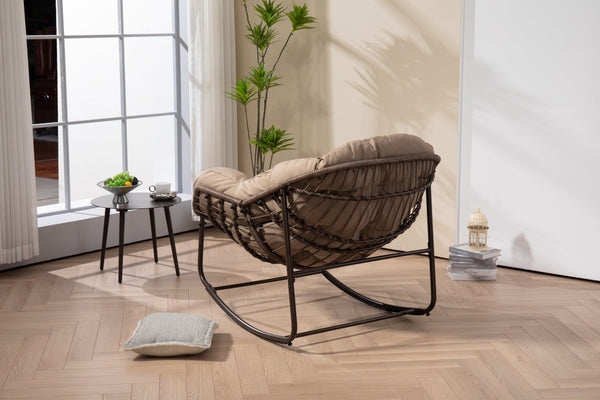 English Elm Outdoor Wicker Egg Rocking Chair Oversized Sculpted Rattan Lounge Porch Patio W640P395695