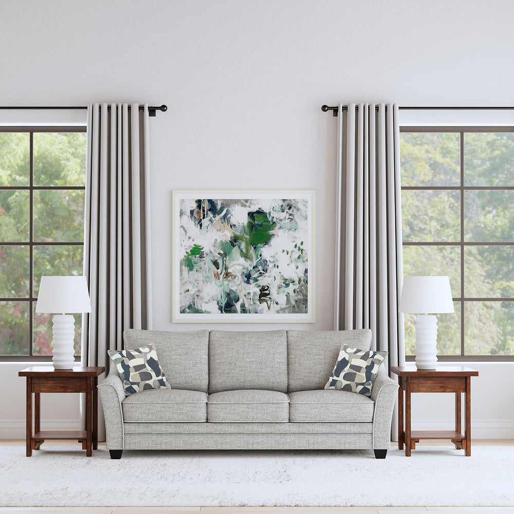 English Elm Mingle Textured Light Grey Bouclé Sofa with Flared Arms, Boxed Cushions & Tall Tapered Legs B062P342728