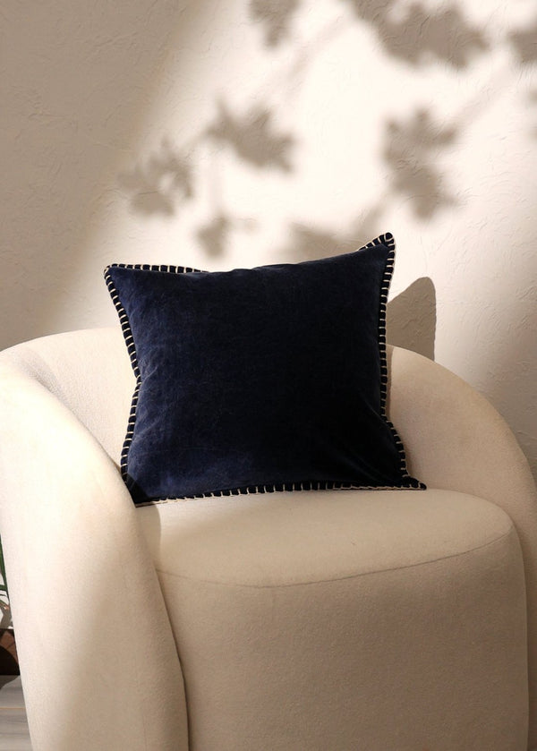 English Elm Stonewashed Cotton Velvet Throw Pillow - Hand-Stitched Edges, Luxurious Indigo Accent, 19"X19" B346P321256-GIGA