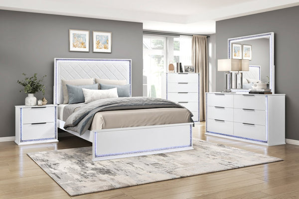 English Elm Contemporary Glam King Bed Faux Leather Tufted Headboard with 8-color Led Lighting B011S02299