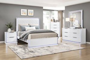 English Elm Contemporary Glam California King Bed Faux Leather Diamond Stitch Led Lighting B011S02298