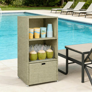 English Elm Outdoor Wicker Towel Rack Two Shelf Pe Rattan Poolside Storage for Patio or Bath Grayish T3971P486660