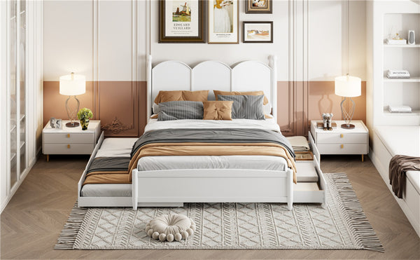 English Elm Queen Size Platform Bed With Twin Xl Trundle, 2 Storage Drawers, Elegant Design For Space-Saving N820S00025K-GIGA