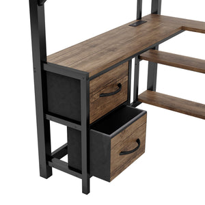 English Elm Full Size Loft Bed With Integrated Desk, Storage, And Lighting – Perfect For Space-Saving Living Solutions! W2593S00040