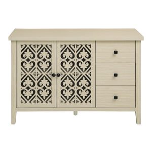 English Elm Hollowed-Out Cabinet With 2 Doors & 3 Drawers – Stylish American Furniture For Versatile Storage Solutions W688P223034