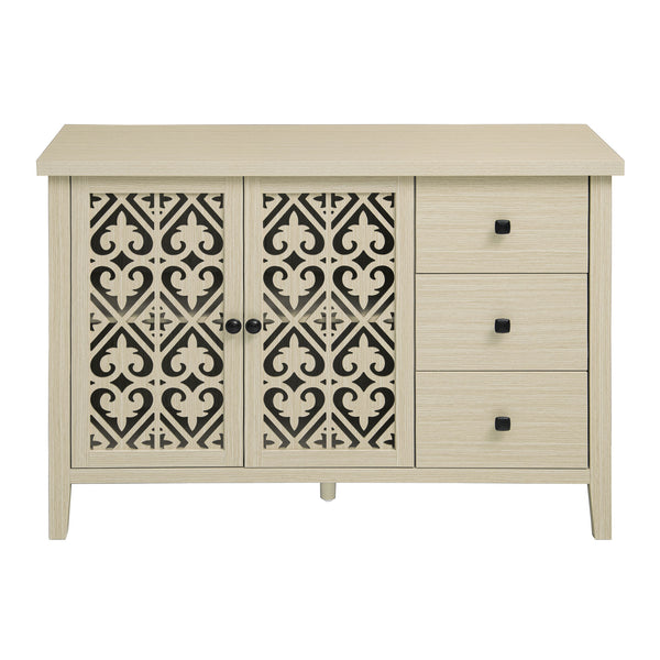 English Elm Hollowed-Out Cabinet With 2 Doors & 3 Drawers – Stylish American Furniture For Versatile Storage Solutions W688P223034