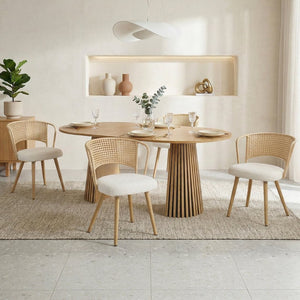 English Elm Solid Wood Extendable Dining Table and Rattan Wicker Chair Set for Farmhouse Kitchen Brown,Natural W3590S00011