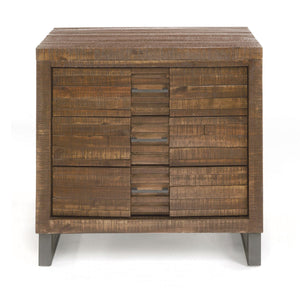English Elm Reclaimed Oak Nightstand with 3 Drawers, Felt-Lined Top, Smooth Metal Glides & Nickel Accents B062P186503