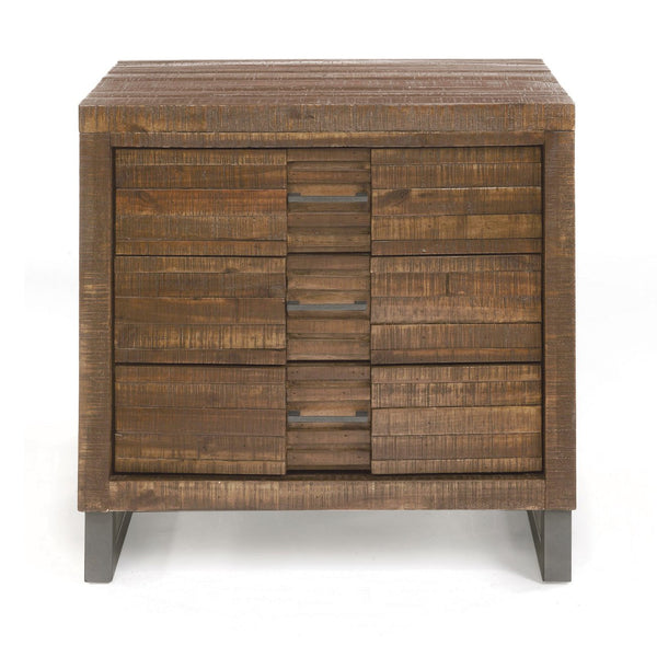 English Elm Reclaimed Oak Nightstand with 3 Drawers, Felt-Lined Top, Smooth Metal Glides & Nickel Accents B062P186503