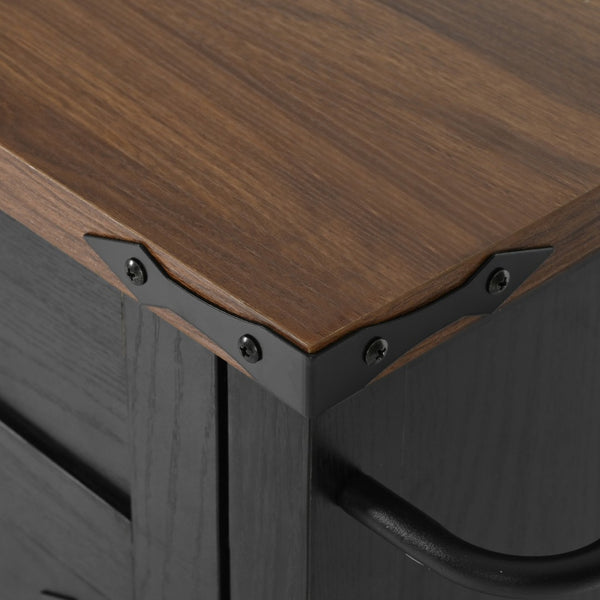 English Elm K&k Farmhouse Rolling Kitchen Island with Drop Leaf Power Outlets and Storage Cabinet Black N707S170348B