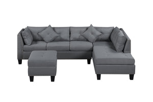 English Elm 104.5" Upholstered Sofa Chaise & Ottoman Gray - Coin-Spring Cushions, Storage Ottoman, Solid Wood Frame W2297S00018