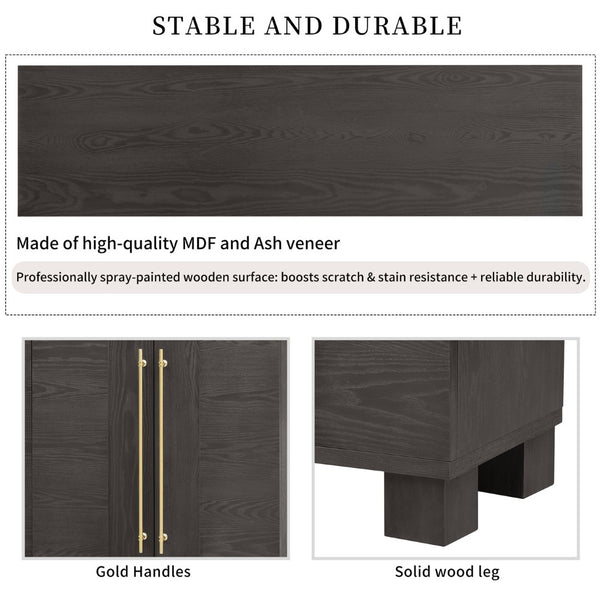 English Elm Trexm Ash Veneer Buffet with Gold Handles and Adjustable Shelves for Dining Spaces Taupe N715P392244N