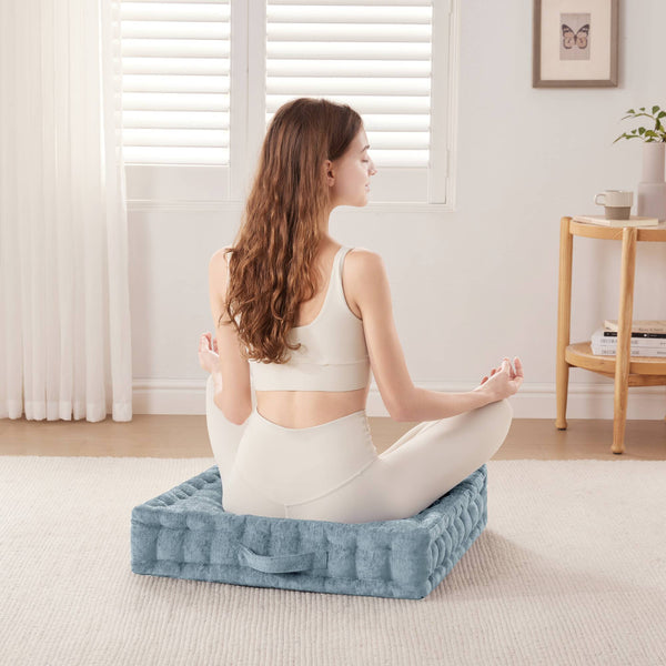 English Elm Poly Chenille Square Floor Pillow Cushion Plush 24x24 Inch Soft Polyester Seat Pad for Cozy Living Spaces Aqua Blue 3.22 L x 23.03 W x 12.8 H B035P280523