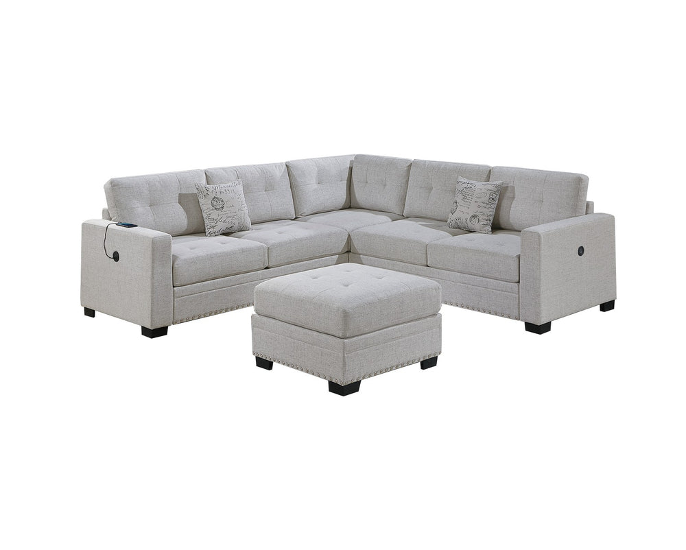 English Elm Casual Tufted Sectional Sofa Set with USB One-Arm Loveseat, Nailhead Trim, Pillows & Ottoman - Sleek Comfort and Versatile Configuration Beige,Neutral 59 L x 40 W x 27 H B011S01784
