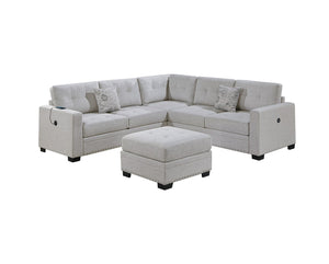 English Elm Casual Tufted Sectional Sofa Set with USB One-Arm Loveseat, Nailhead Trim, Pillows & Ottoman - Sleek Comfort and Versatile Configuration Beige,Neutral 59 L x 40 W x 27 H B011S01784