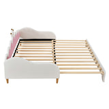 English Elm Twin Extending Daybed With Led Lights, Modern Upholstered Princess Daybed With Crown Headboard,White