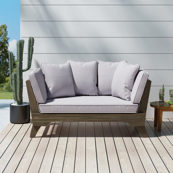 English Elm Christopher Knight Home® - Expandable Daybed With Cushions - Versatile Acacia Wood Outdoor Sofa, Adjustable Armrests & Modern Style 69489.00GRY