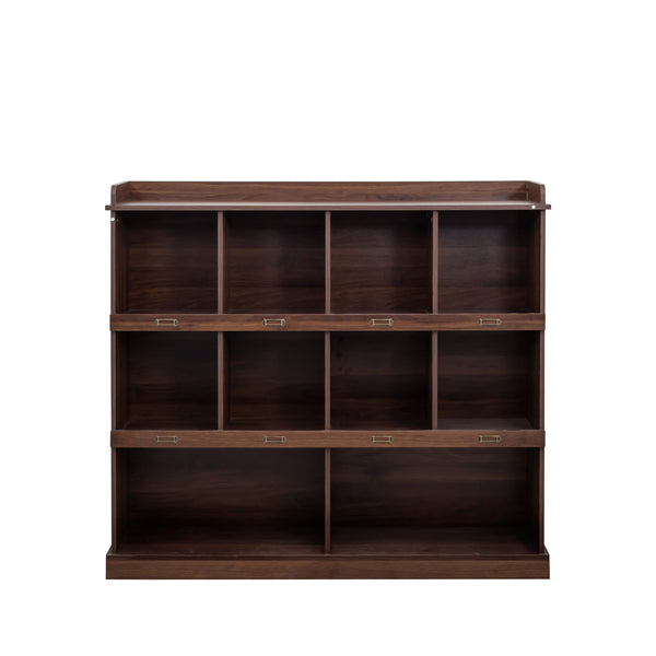English Elm 10-shelf Walnut Bookcase with 10 Cubby Storage, Label Slots, Top Display Shelf, Durable Melamine Finish W331P236404