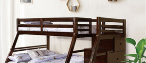 English Elm Transitional Twin Over Full Bunk Bed With Espresso Finish, Built-In Drawers & Safe Access Steps B2741S00492-GIGA