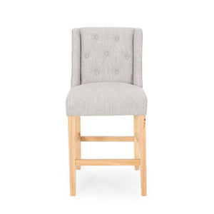 English Elm Christopher Knight Home® - Vienna Tufted Wingback Counter Stools Set of 2 — Elegant Fabric Seating, Button-Tufted Comfort, Durable Rubberwood Frame Light Grey+Natural 64853.00LGRY