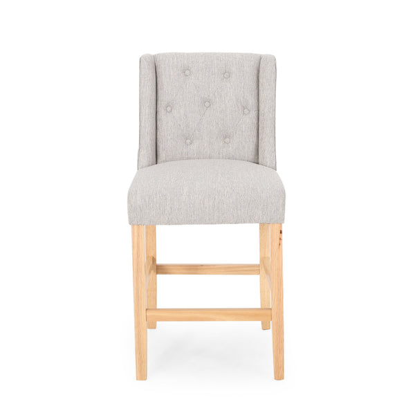 English Elm Christopher Knight Home® - Vienna Tufted Wingback Counter Stools Set of 2 — Elegant Fabric Seating, Button-Tufted Comfort, Durable Rubberwood Frame Light Grey+Natural 64853.00LGRY