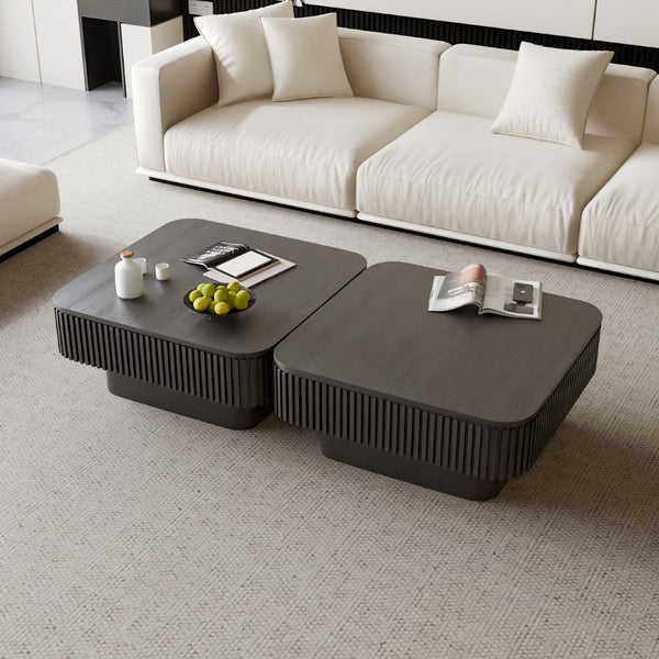 English Elm 31.5'' Square Wood Veneer Flip Top Storage Coffee Table with Slat Detail for Living Rooms Black W1435P375247