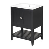 English Elm [Video] 24" Black Modern Sleek Bathroom Vanity Elegant Ceramic Sink With Solid Wood Frame Open Style Shelf