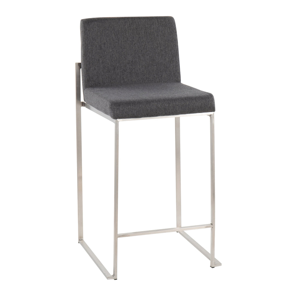 English Elm Fuji Contemporary High Back Counter Stool Set Of 2 - Stylish Charcoal Fabric & Durable Stainless Steel B202P221958