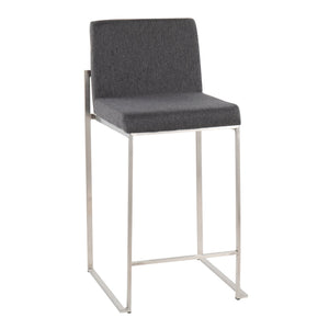 English Elm Fuji Contemporary High Back Counter Stool Set Of 2 - Stylish Charcoal Fabric & Durable Stainless Steel B202P221958