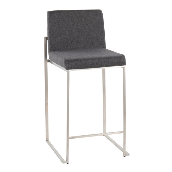 English Elm Fuji Contemporary High Back Counter Stool Set Of 2 - Stylish Charcoal Fabric & Durable Stainless Steel B202P221958