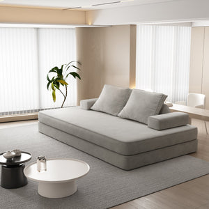 English Elm 86.6"Multifunctional Folding Sofa Bed with Chaise, Fluffy Chenille, Removable Backs & Pillows, Deep Seat Lounge LIGHT GREY W3219P340666