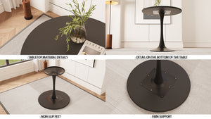 English Elm 31.5" Black Mdf Round Tulip Dining Table Set With 2 Beige Chairs - Modern 3-Piece Kitchen Furniture W2189S00640