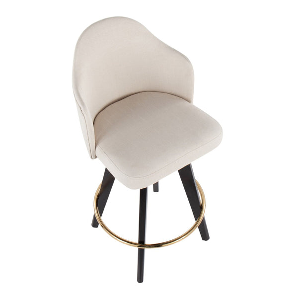 English Elm Fixed-height Swivel Counter Stools with Faux Leather Seats and Chrome Footrest Set of 2 Cream B202S02147