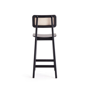 English Elm Versailles Cane Back Wood Counter Stool with Solid Ash Frame, Rattan Seat, 275 lb Capacity, Fully Assembled Black+Natural B365P398062