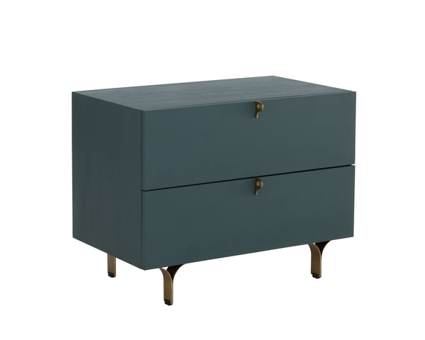 Sunpan Celine Nightstand - Elegant Two-Drawer Design with Antique Brass Feet for a Luxe Bedroom Retreat Large - 30W x 17.75D x 23H