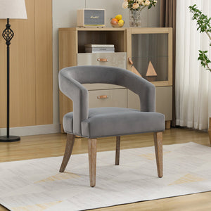 English Elm 25.79" Wide Modern Barrel Accent Chair In Gray Velvet With Weathered Wood Legs For Dining & Living Rooms W3118P254209
