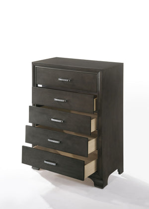 English Elm Grey 5-Drawer Chest with Smooth Pulls, Modern Grey Finish, Spacious Storage for Bedroom & Hallway B062P209023