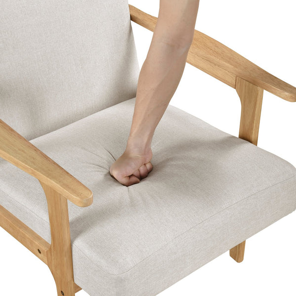 English Elm Modern Mid-Century Accent Chair Walnut Frame with Textured Linen Upholstery and Cushioned Seat Comfortfulness Beige,Natural 26.5 L x 23.5 W x 10 H B011P308034