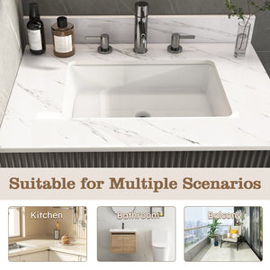 English Elm 31 Inch Marble Vanity Top - Bianco Carrara Venato - Durable Sintered Stone With Undermount Sink & Backsplash W2700P194073